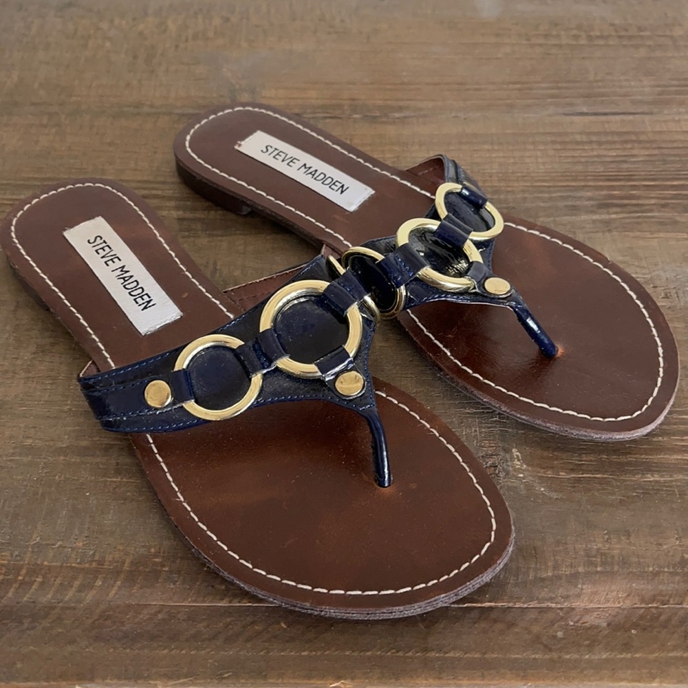 Steve Madden Thong Sandals Shoes Swindlee Navy Uppers Womens Size 6